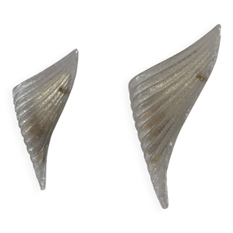 Pair of vintage pressed molded wall sconces, Murano glass, Italy, 1980