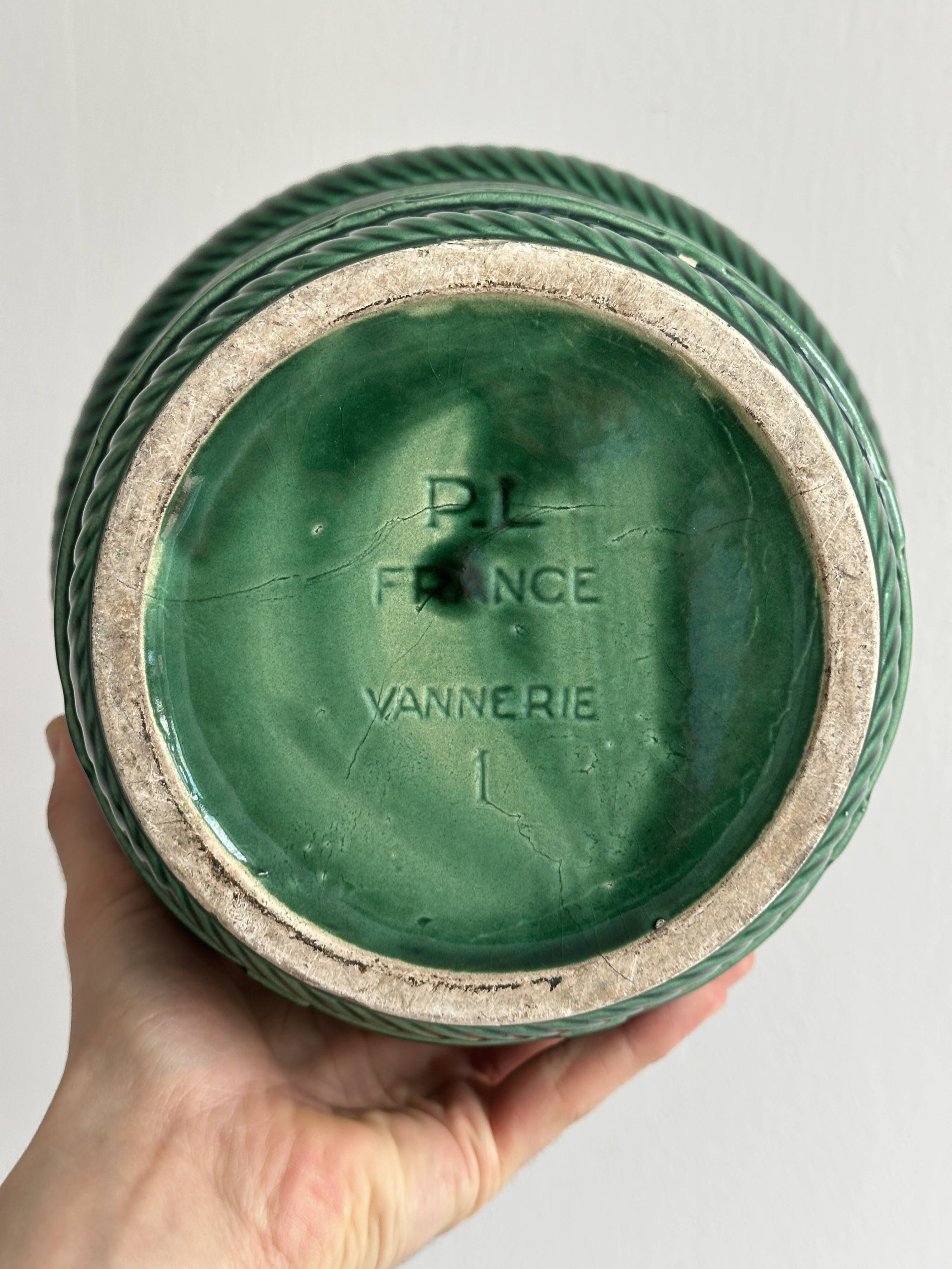 Cache-pot vintage en céramique verte
