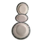 Trio of plates (2 soup plates, 1 dinner plate) Longchamp René, duck egg blue decoration