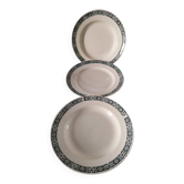 Trio of plates (2 soup plates, 1 dinner plate) Longchamp René, duck egg blue decoration