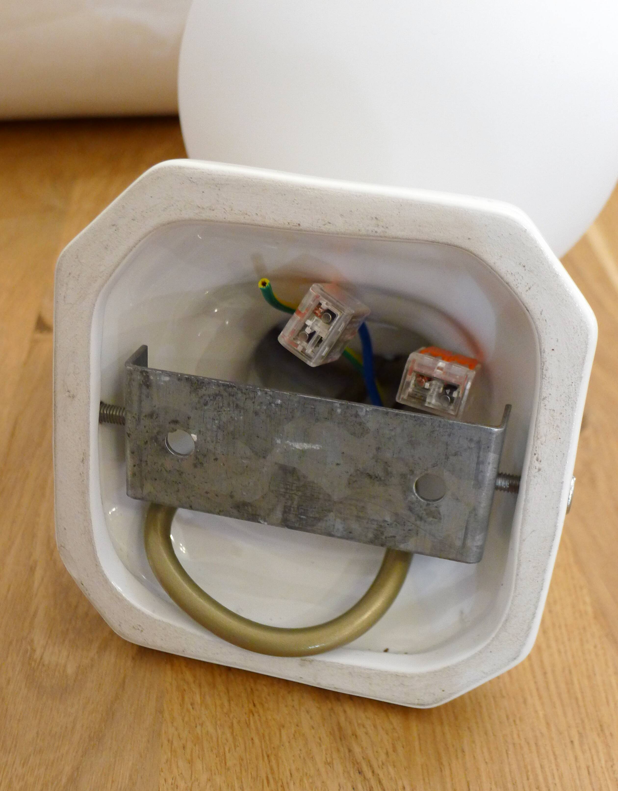 Vintage wall lamp with outstretched hand & opaline globe