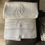 Linen sheet . Old. Monogram M R 207 cm x 300 cm
