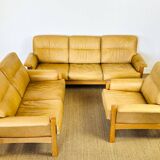 Salon complet en cuir camel 1960