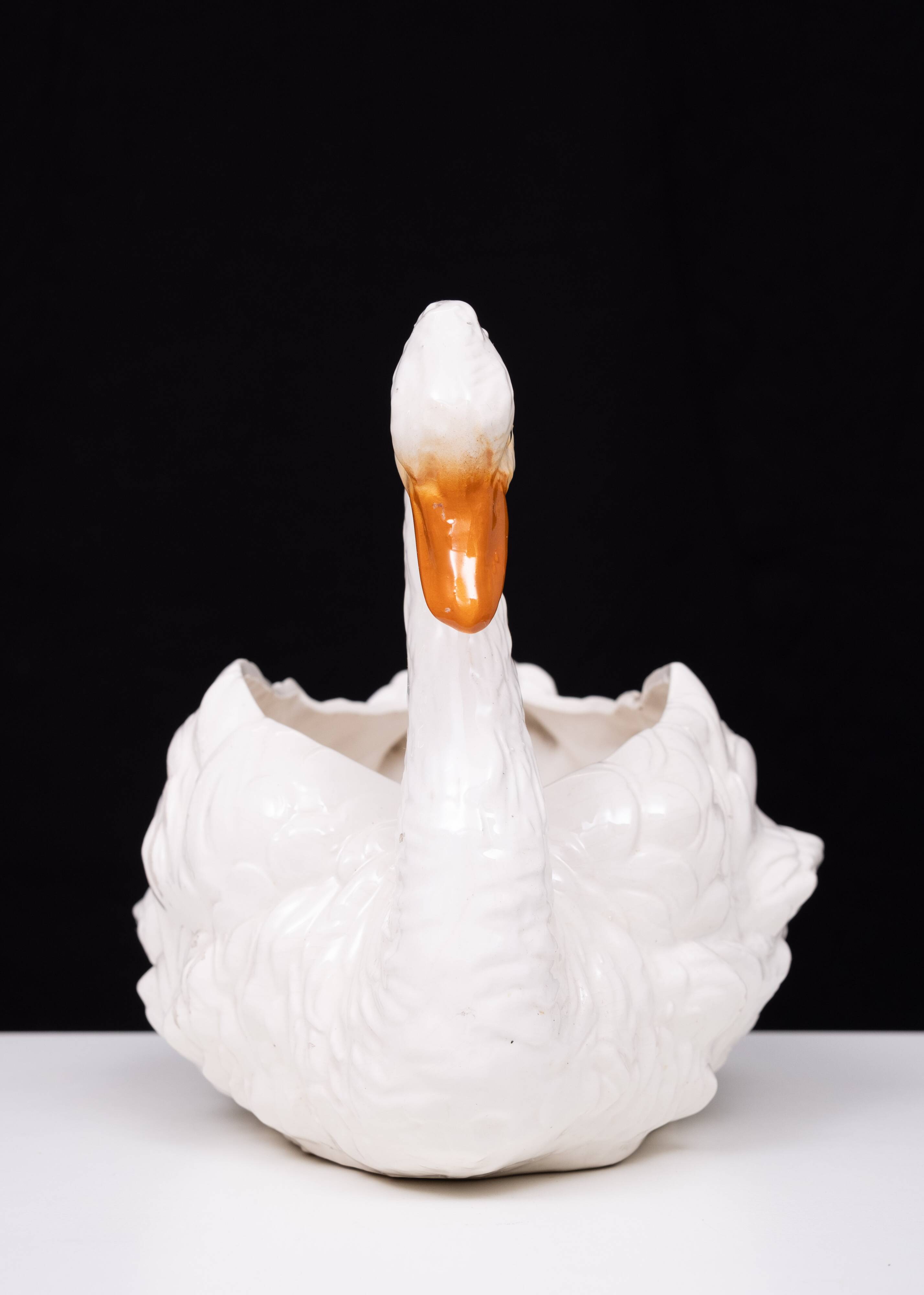 Antique Capodimonte Ceramic Swan jardiniere 1880