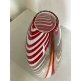 Contemporary abstarct vase in milky-white murano style glass with red and beige reeds
