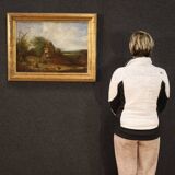 Peinture américaine paysage de campagne signée et datée 1854