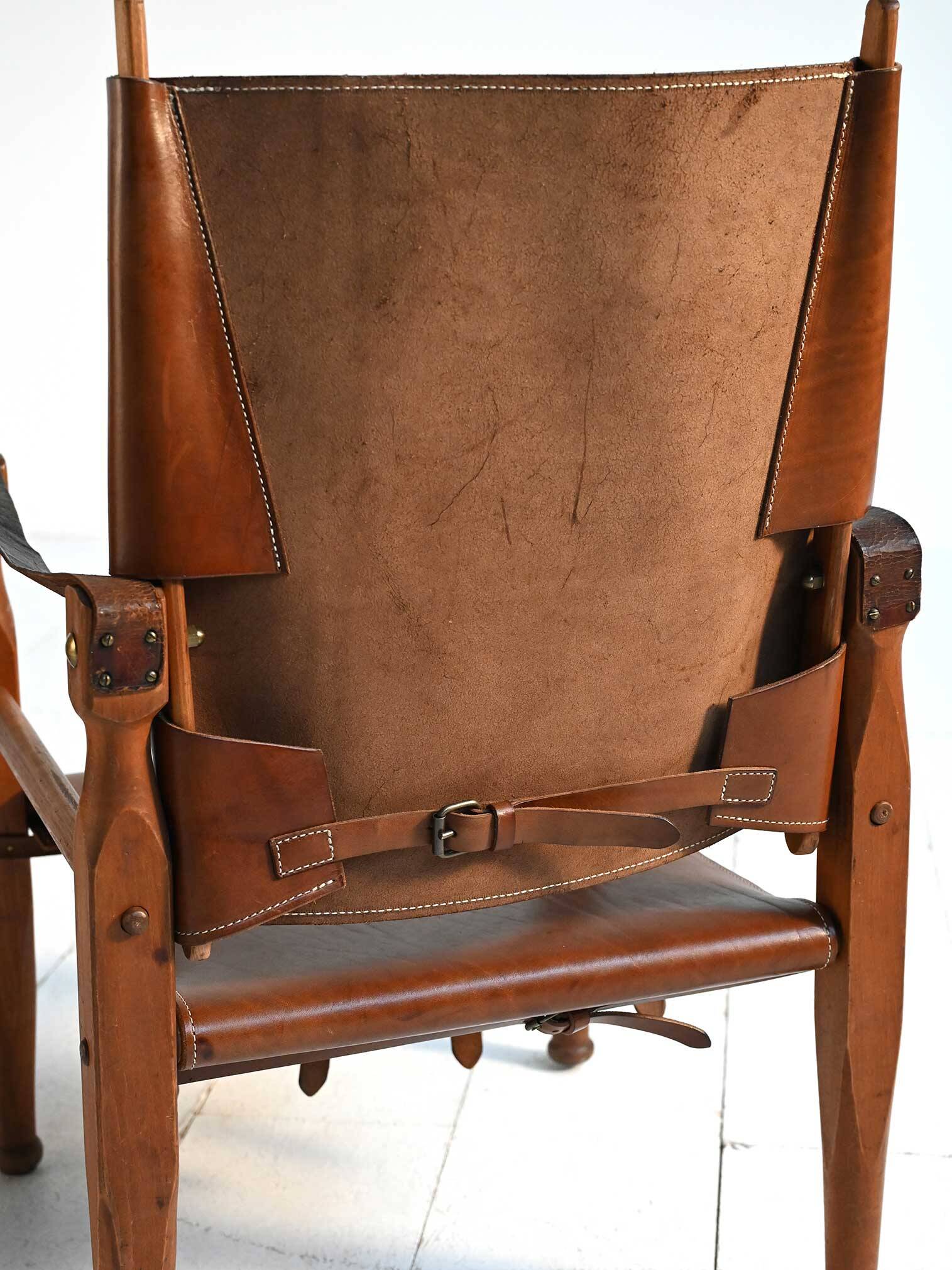 Pair of Scandinavian leather safari chairs