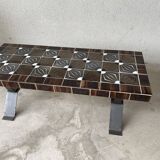 Table basse faïence et fer forgé mid century