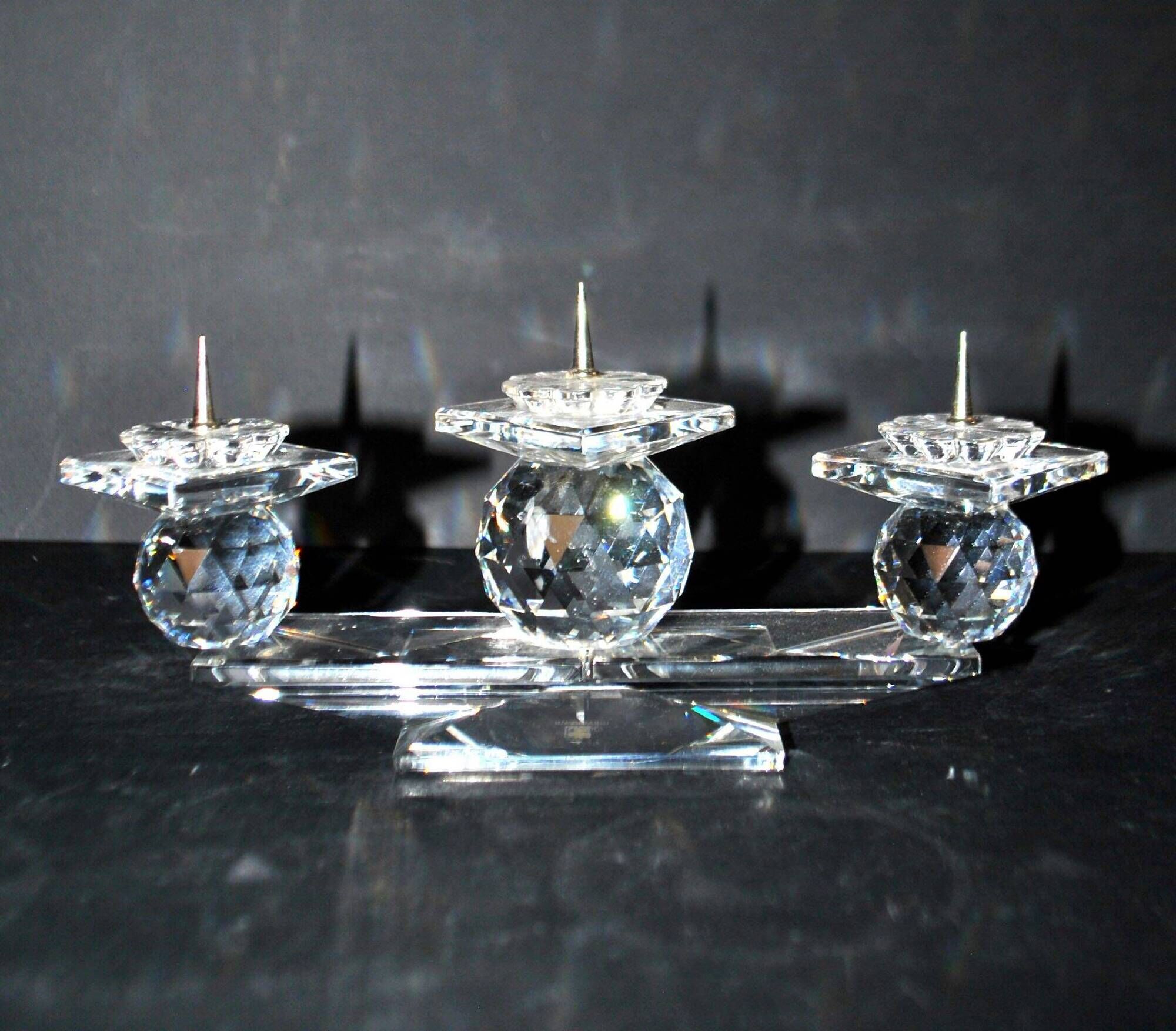 Swarovski candlestick in cut crystal signed sc swarovski design 1980