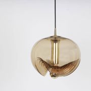 One of the four large smoked glass pendants by Peill & Putzler, Germany, 1970s.