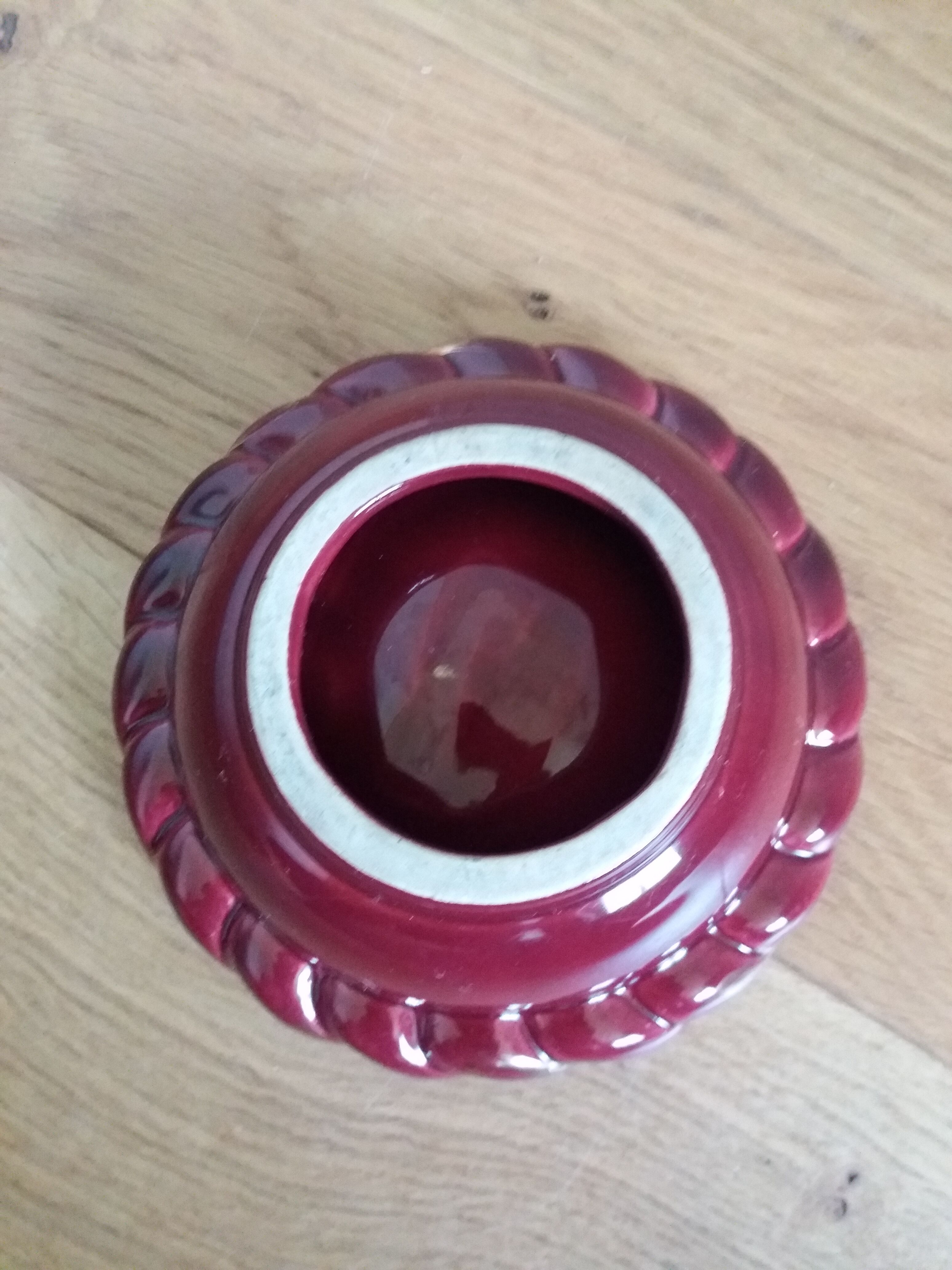 Empty pocket cup red burgundy ceramic ashtray