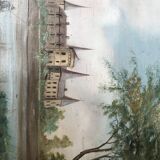 Paire de tableaux , vue sur des châteaux, huiles encadrées et signées de Dupont