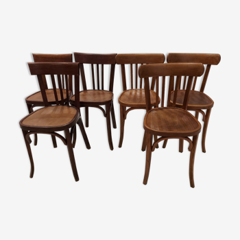 Suite de 6 chaises de bistrot Baumann vintage 1960