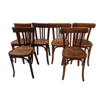 Suite de 6 chaises de bistrot Baumann vintage 1960