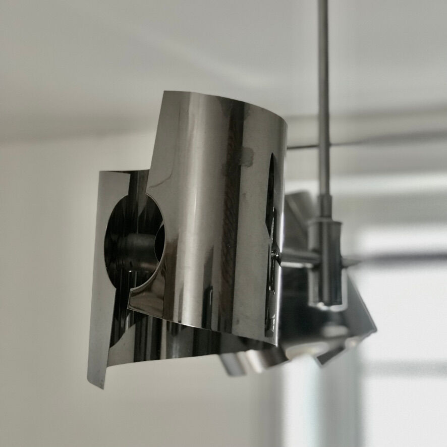 Chandelier in chromed metal and vintage stainless steel