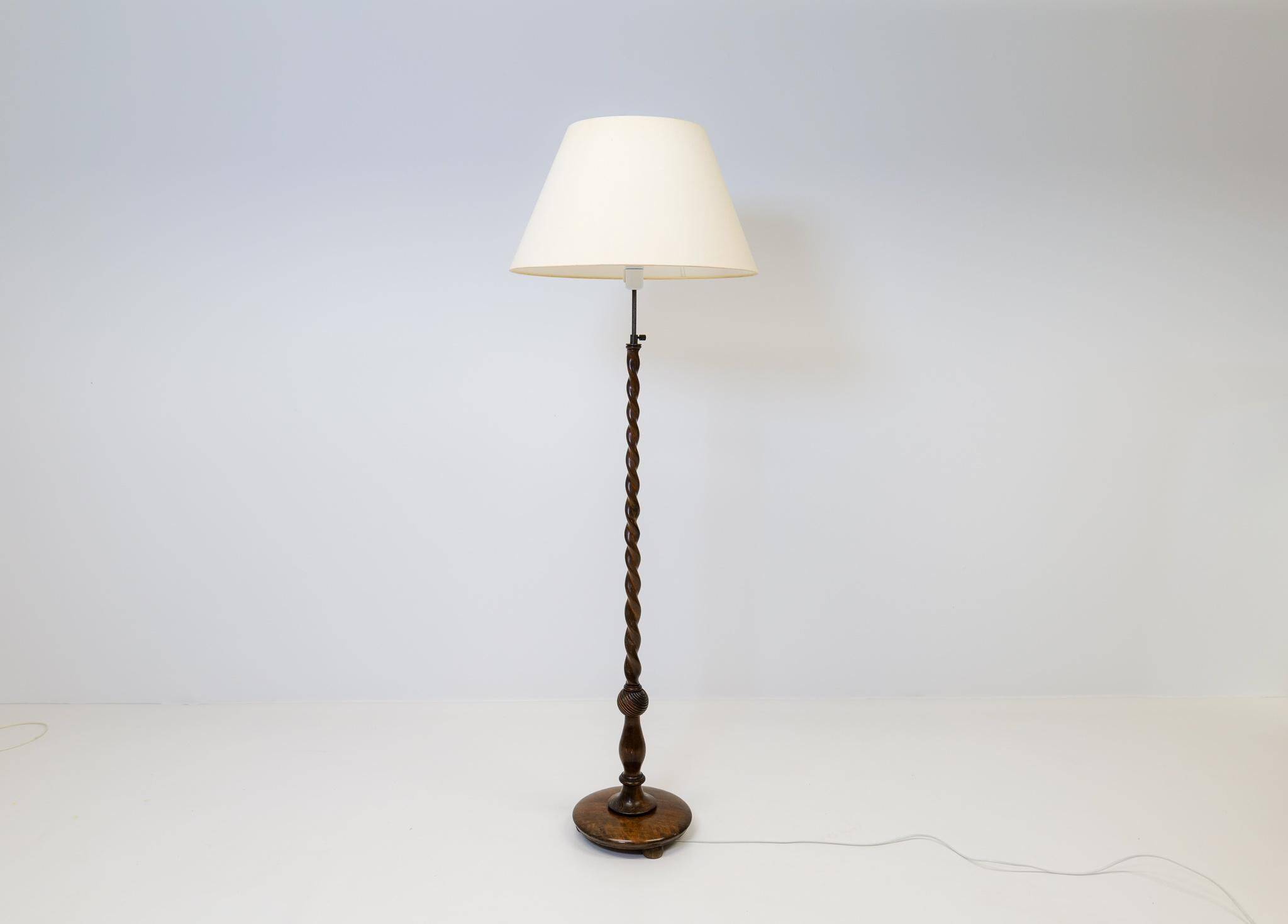 Organic whirlwind floor lamp in stained birch, Art Deco, Sweden, 1940s.