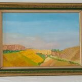 Oil on Canvas "Sunny Countryside" – Vintage Gold and Green Frame