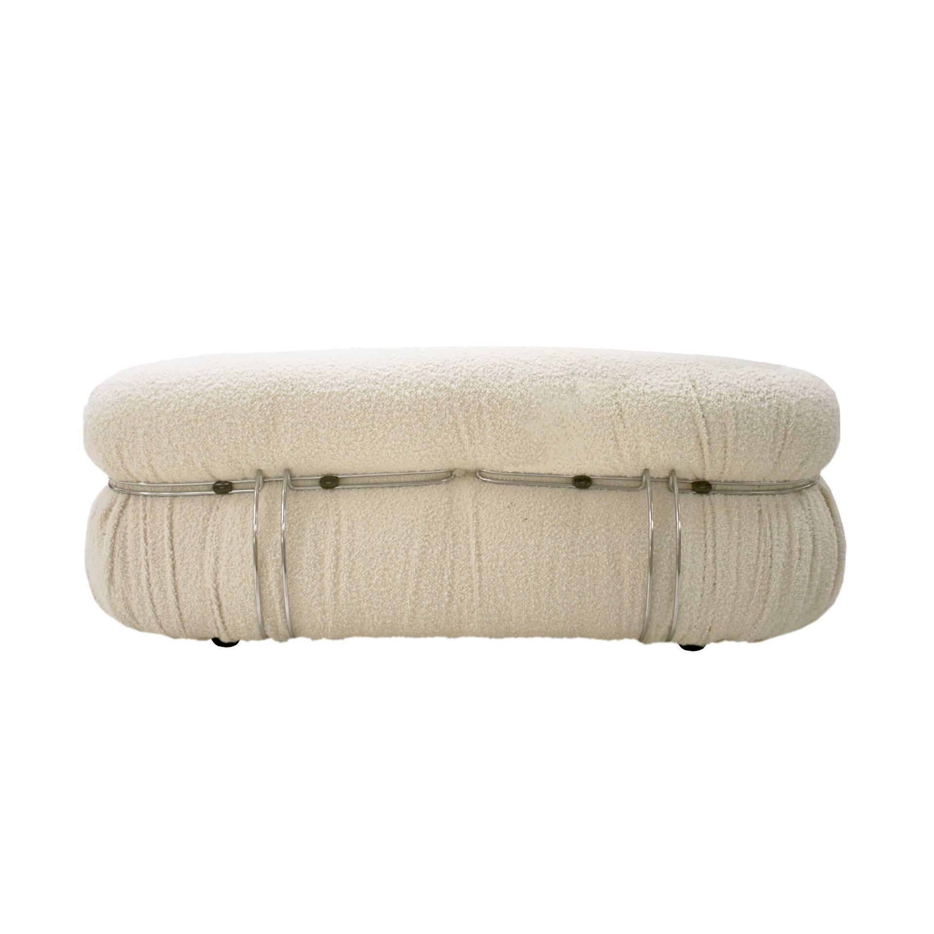 Mid-Century Modern Tobia Scarpa White Bouclé Wool Soriana Italian Sofa, 196