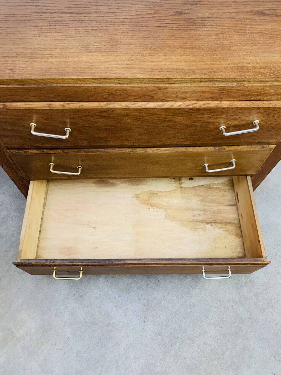 Wooden chest of drawers, splayed legs from the 1950s, vintage