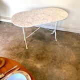 Bistro table in grey marble and white ☐ cast iron 120 x 60 cm