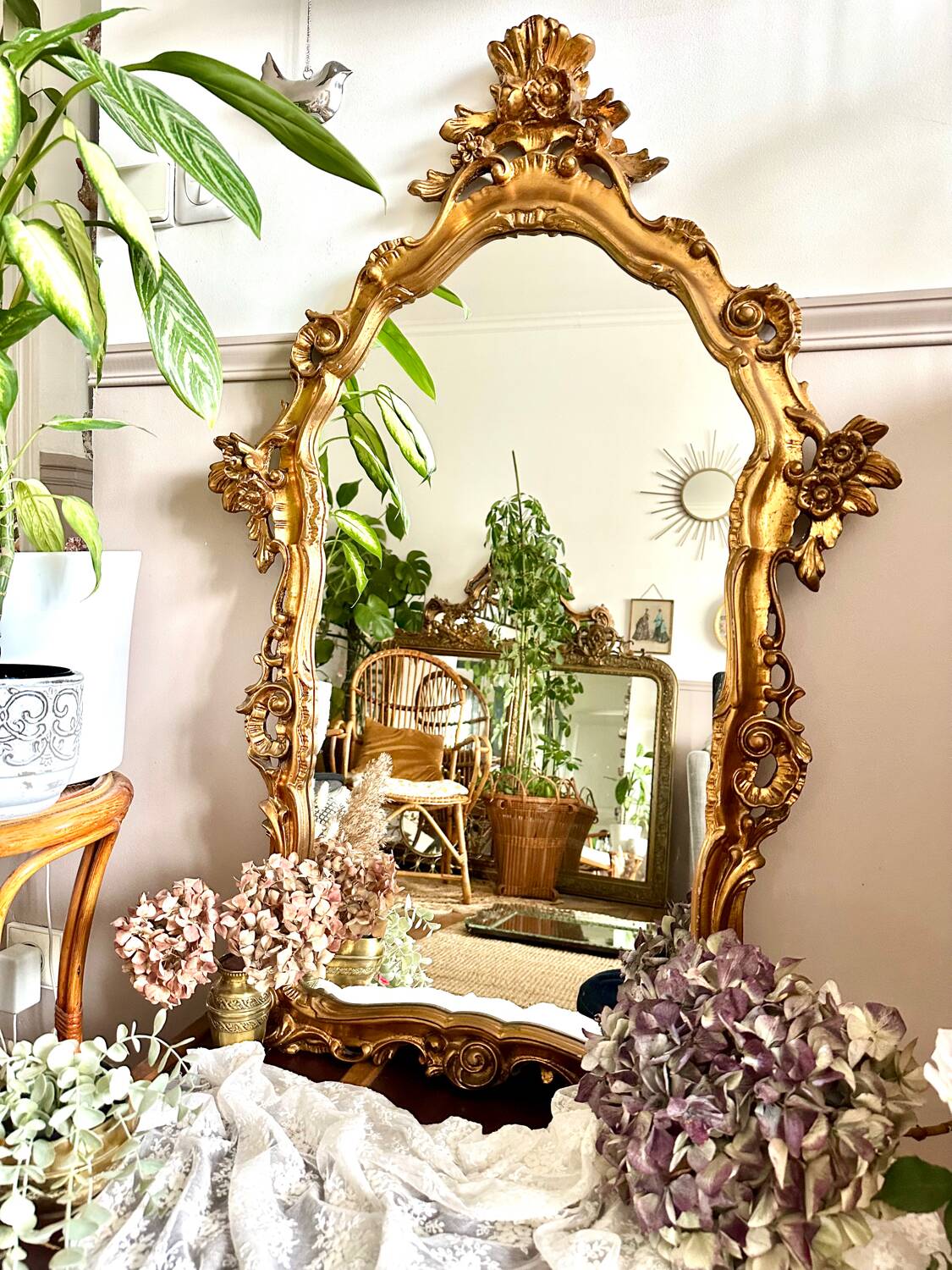 Large vintage baroque gold mirror 102x68