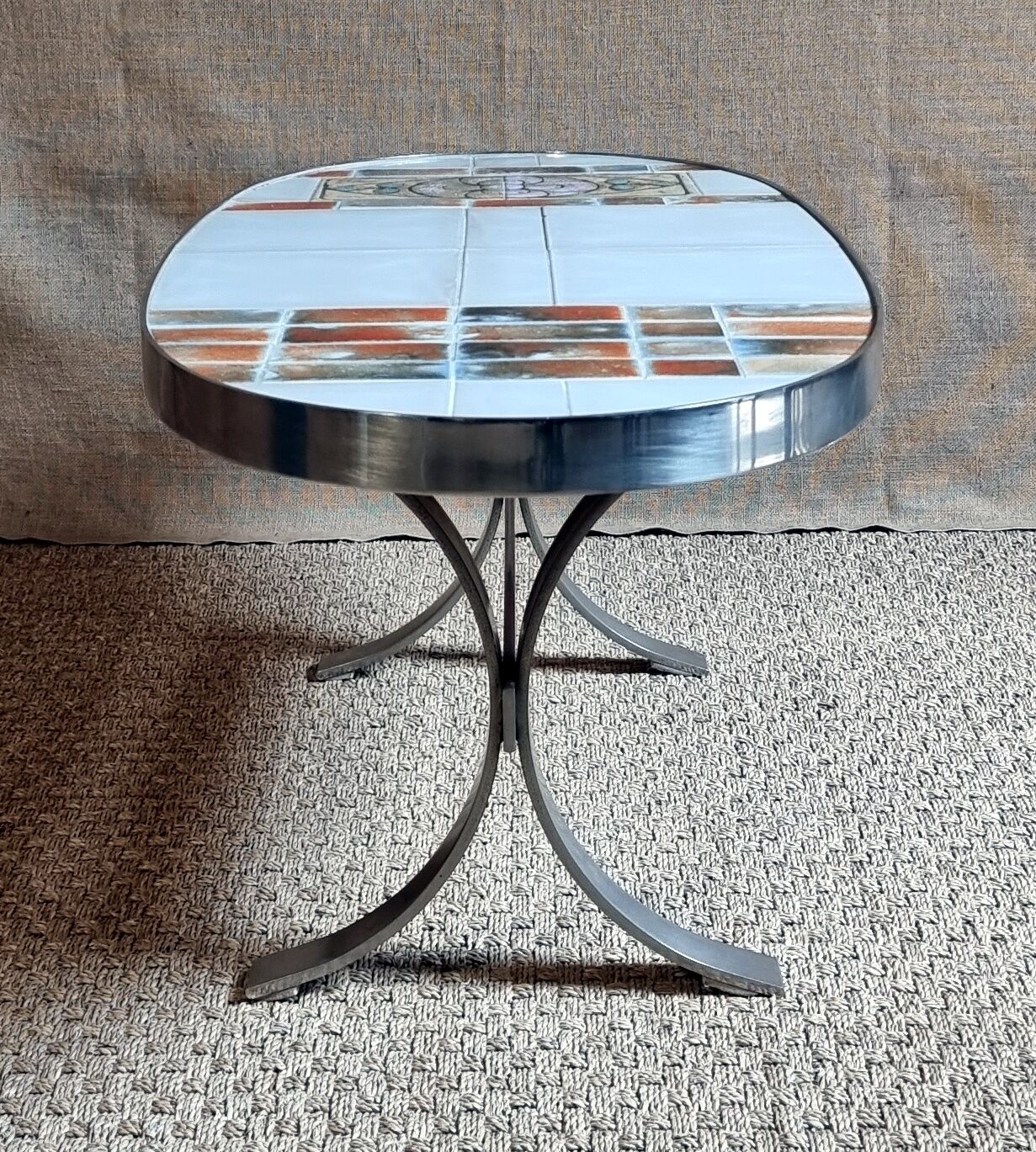 Coffee table 70s ceramic and stainless steel