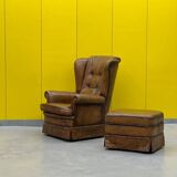 Vintage Chesterfield style wing chair With Ottoman