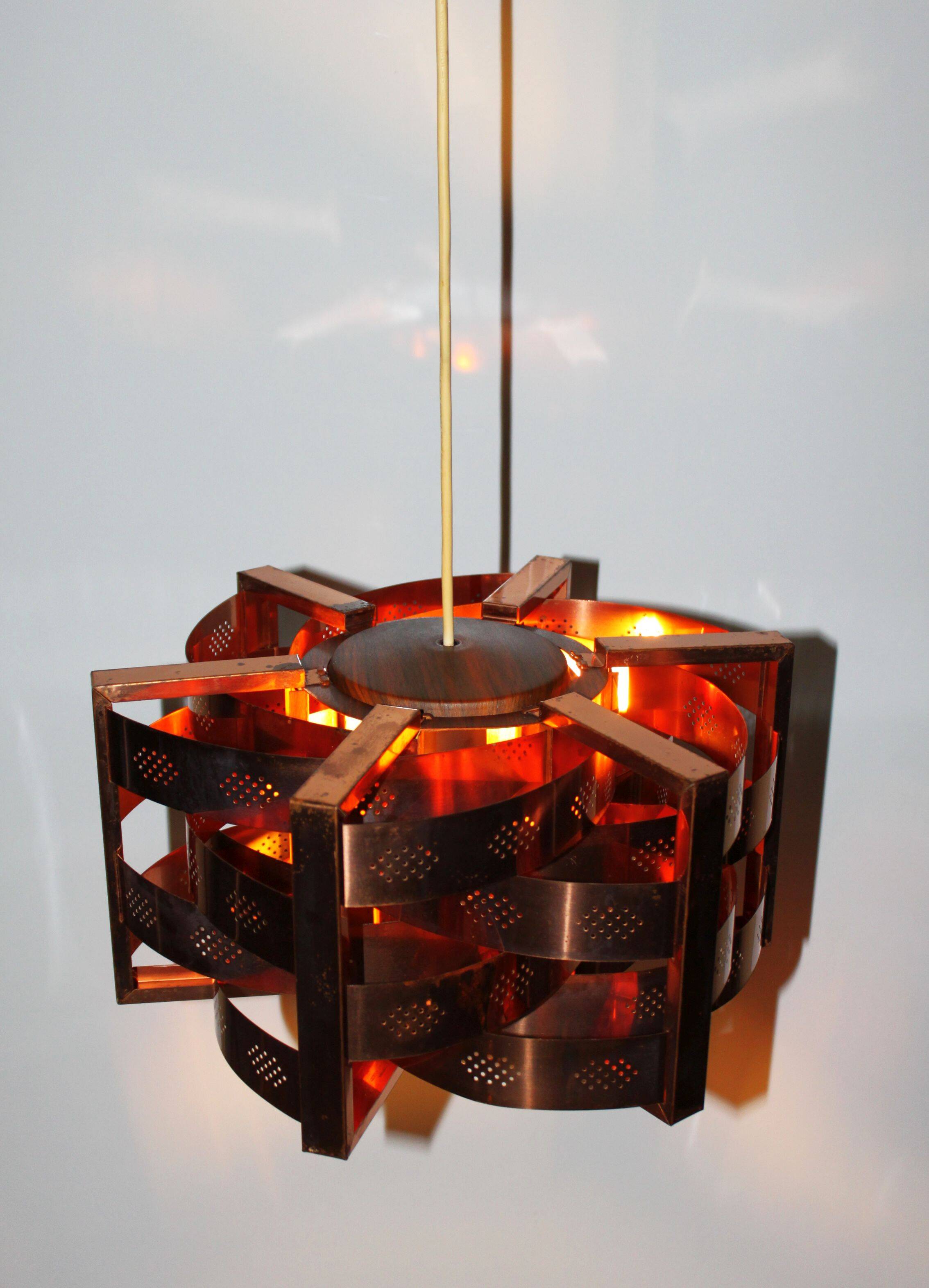 Copper pendant light by Werner Schou for Coronell Electro, Denmark, 1969.