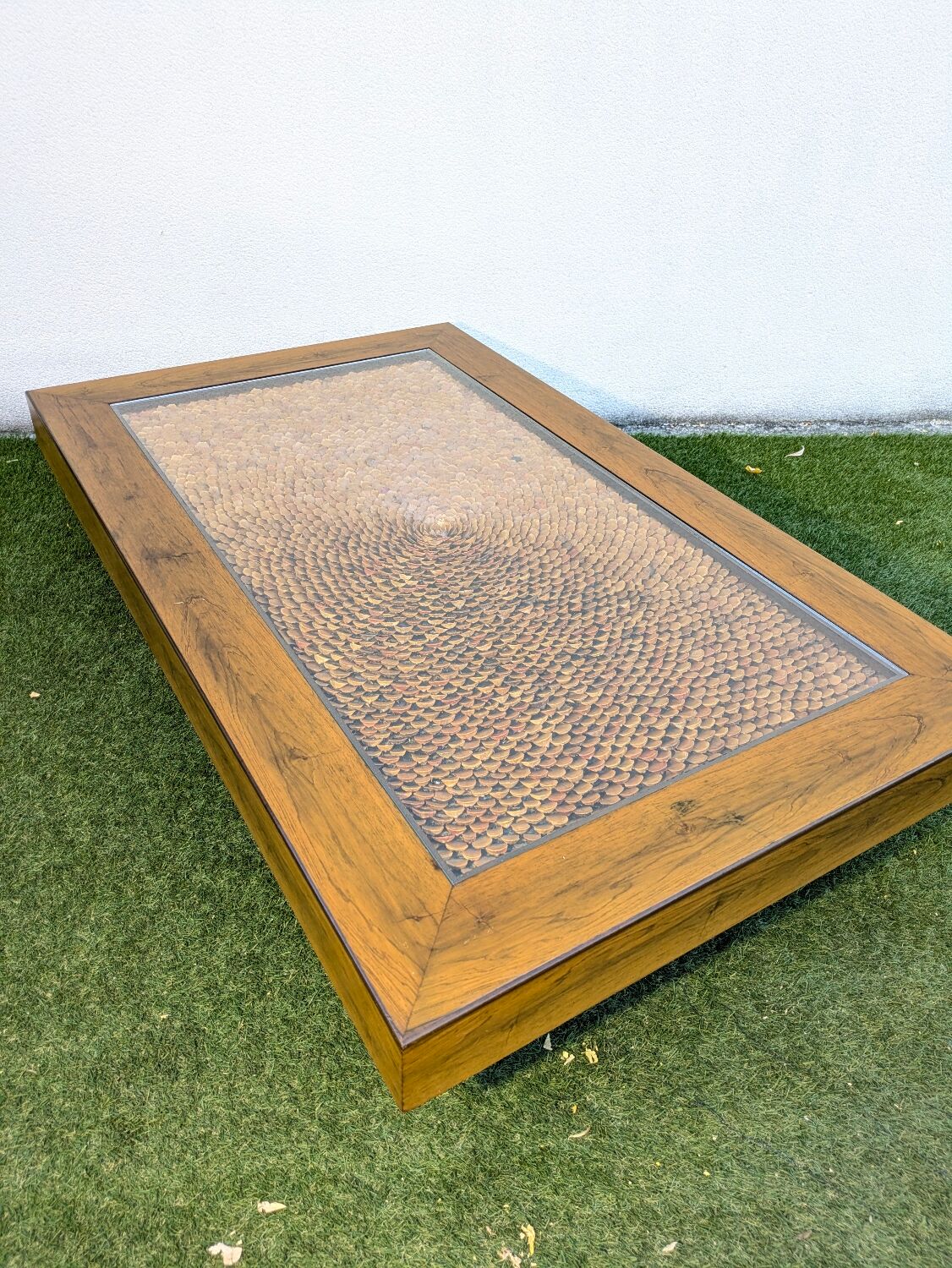 Roméo Rega Coffee Table, Pine Scales, Vintage 1970 Design