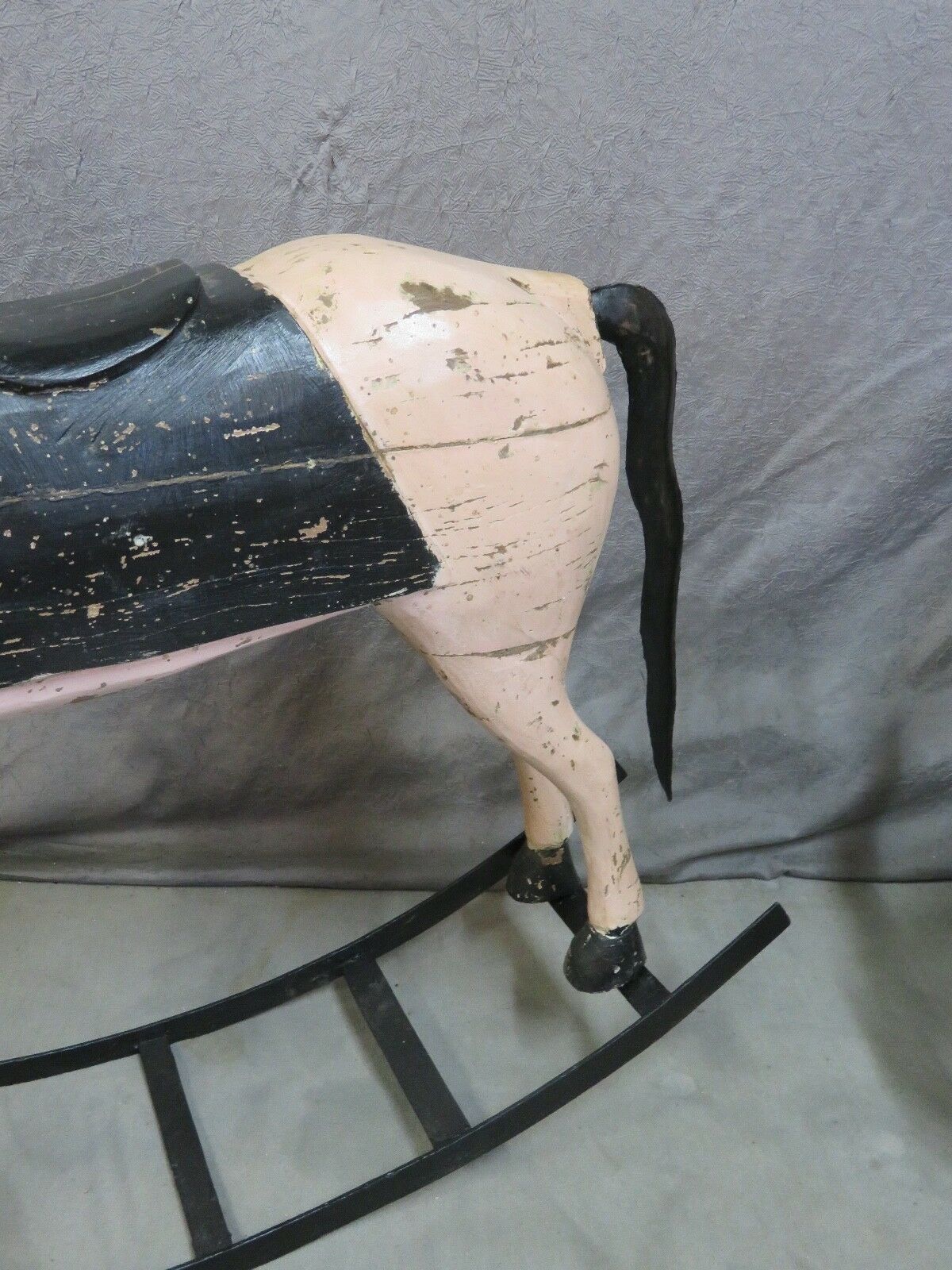 Powder pink and black rocking wooden horse