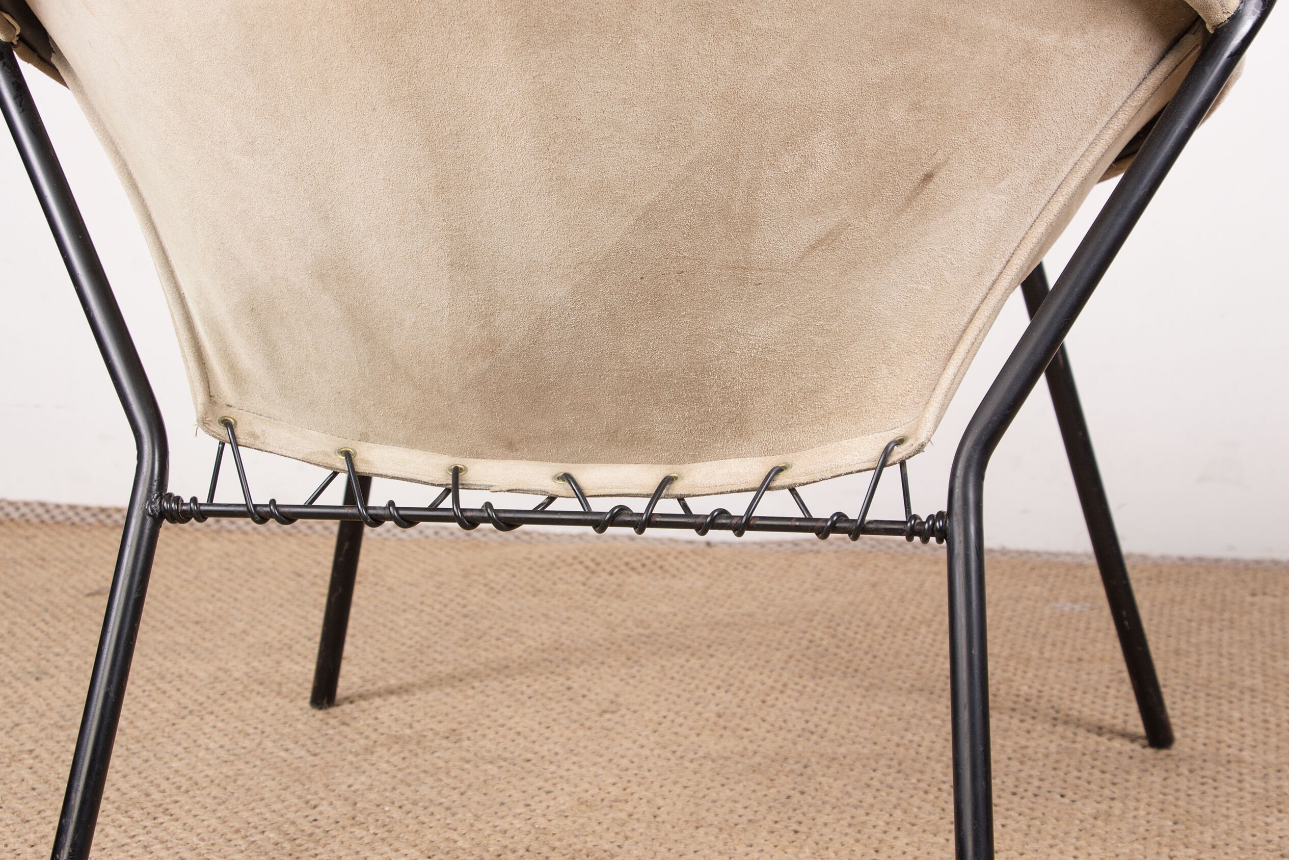 Danish armchair in Leather, Steel and Teak, Balloon model by Hans Olsen 1960.