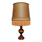 Turned wooden lamp lampshade with fringes