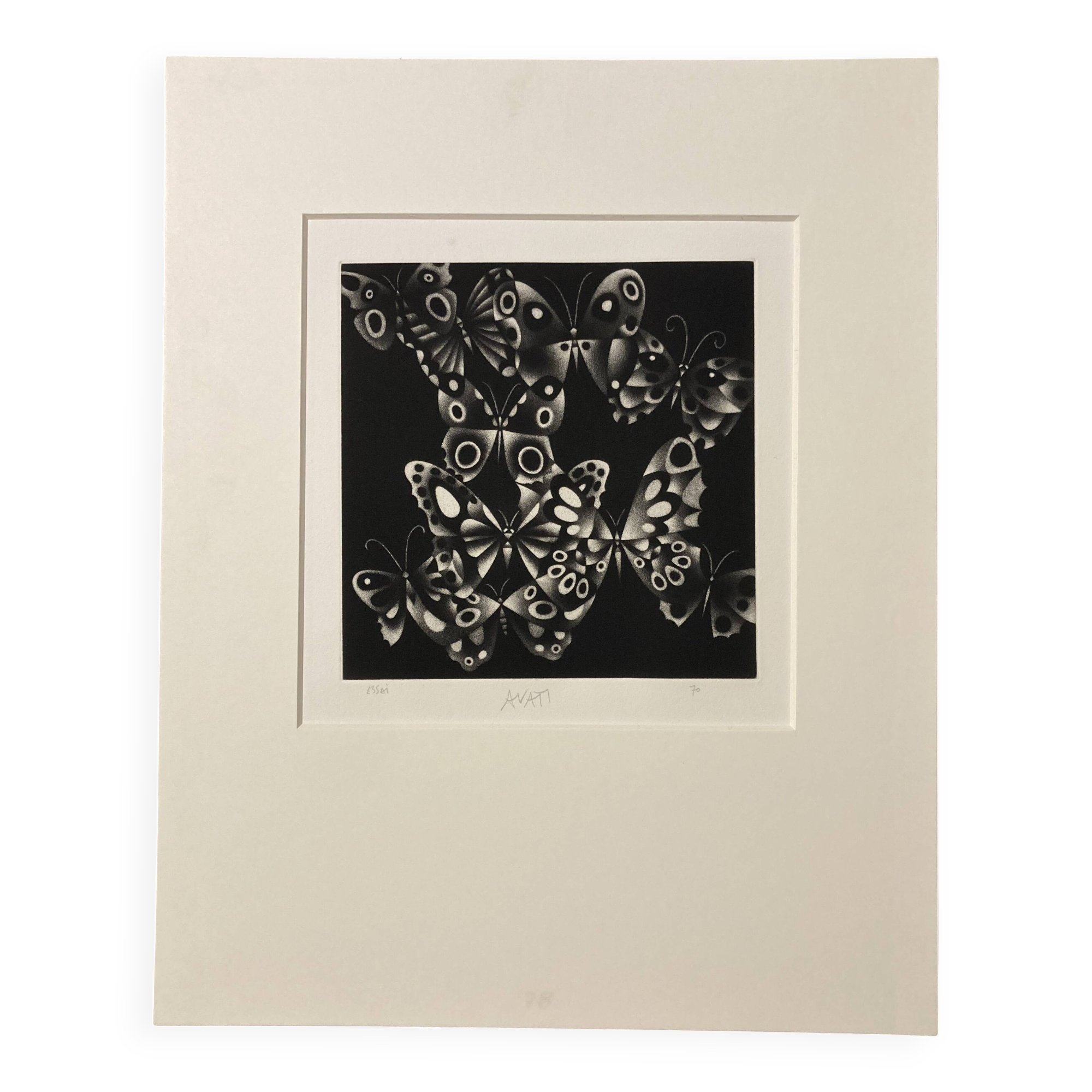 Mario avati (1921-2009), butterflies, black manner, 1970