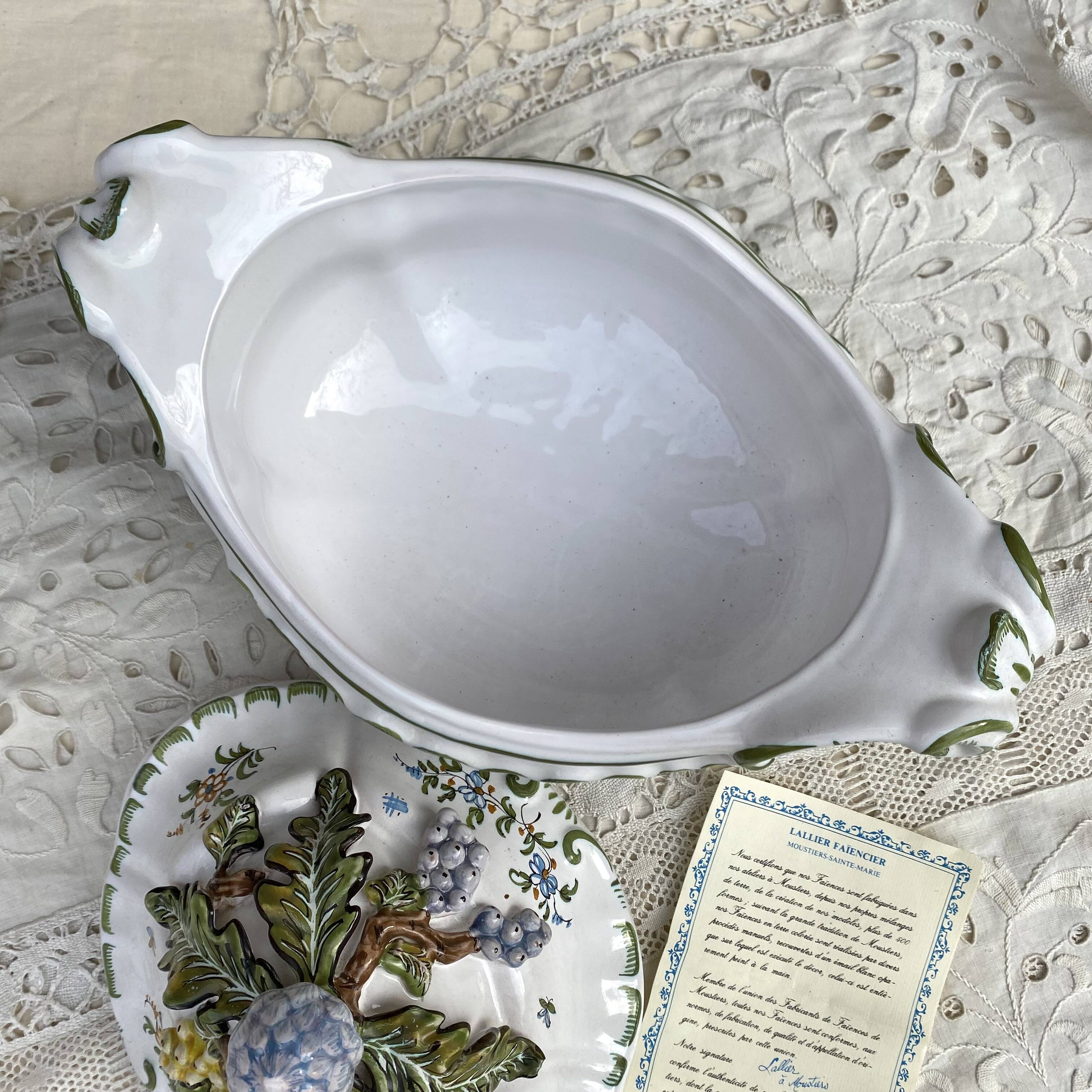 Hand-decorated earthenware soup tureen, Lallier Pottery
