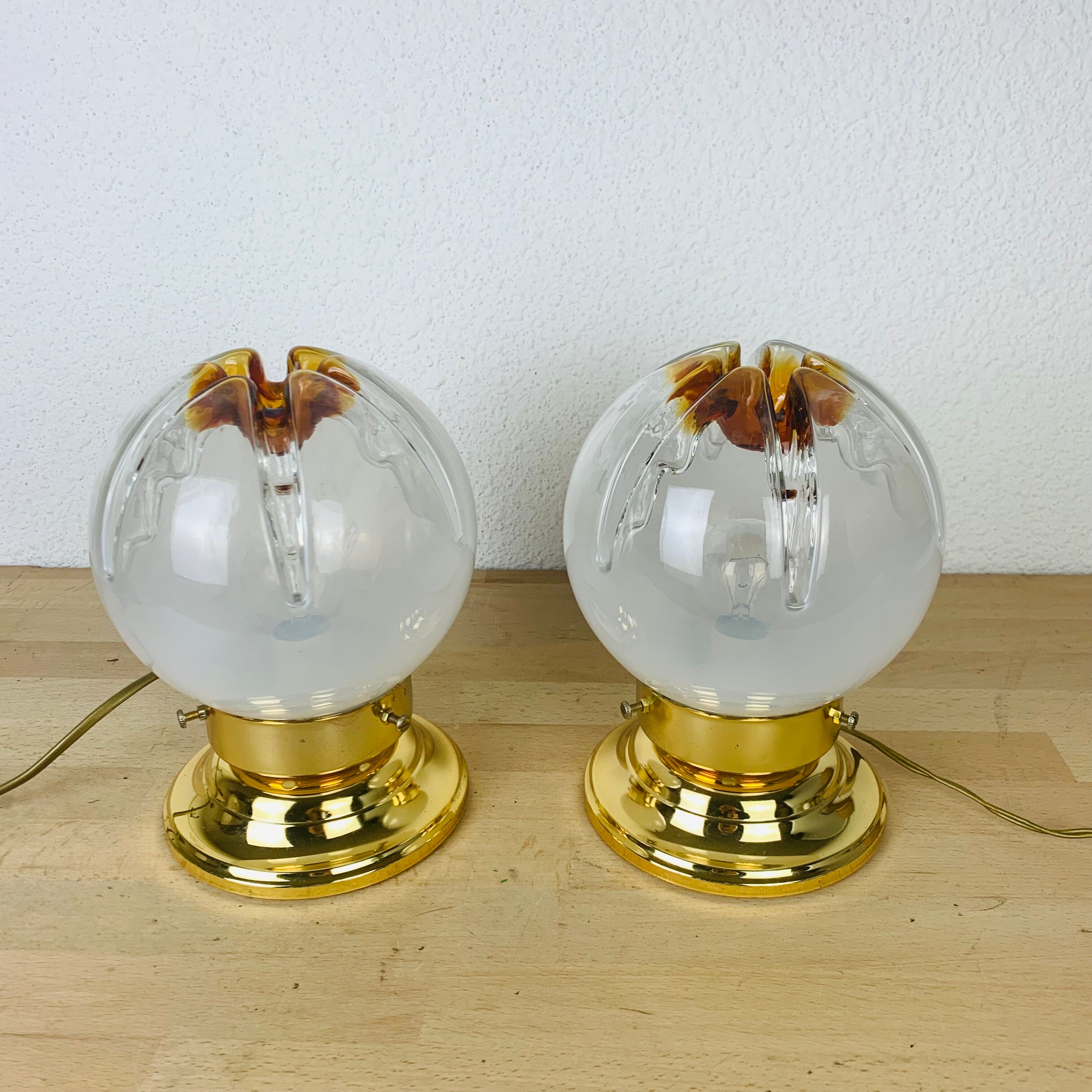 Pair of Mazzega Murano Hollywood Regency gold lamps
