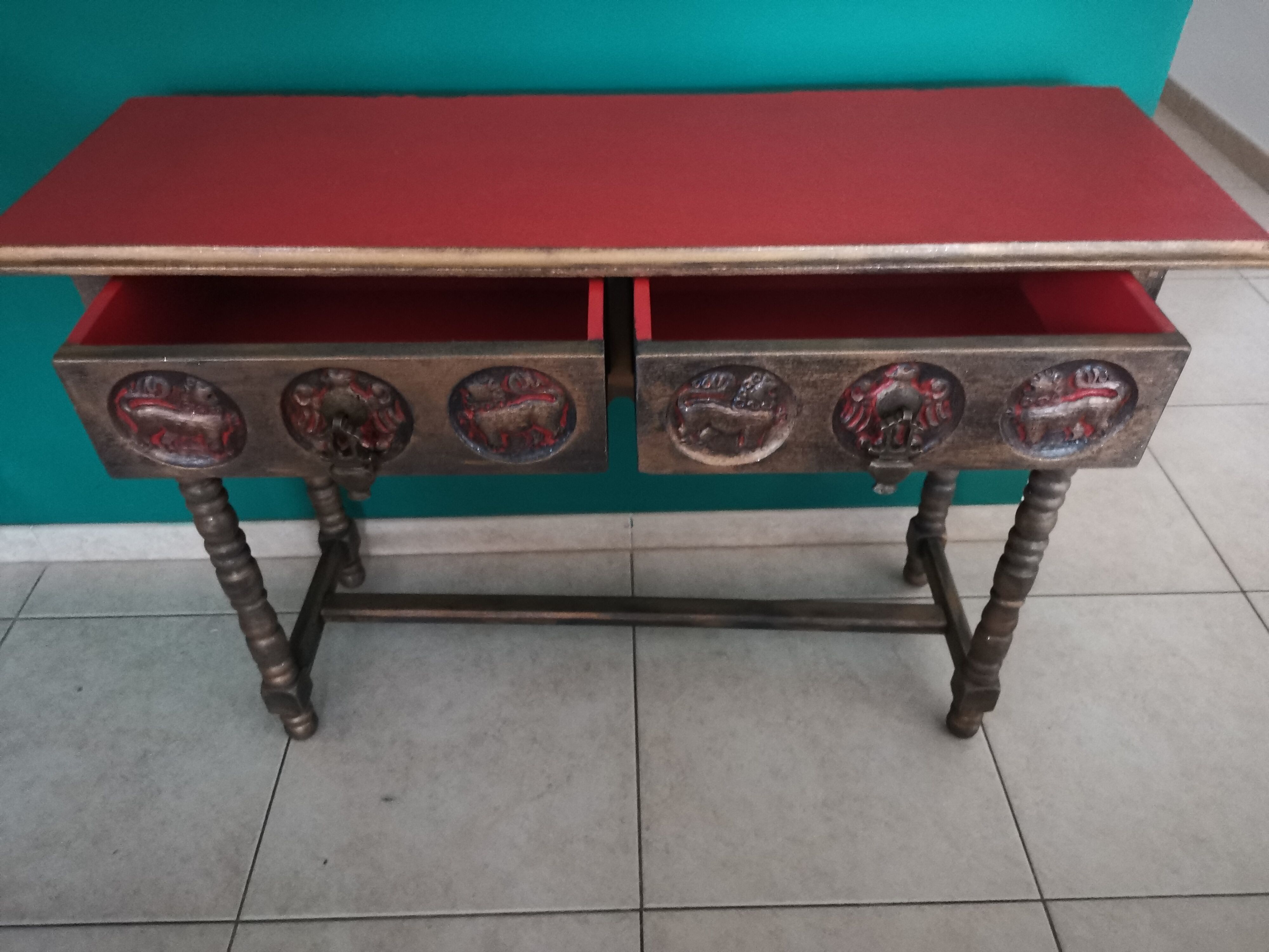 Wooden console 2 drawers antique Chinese style