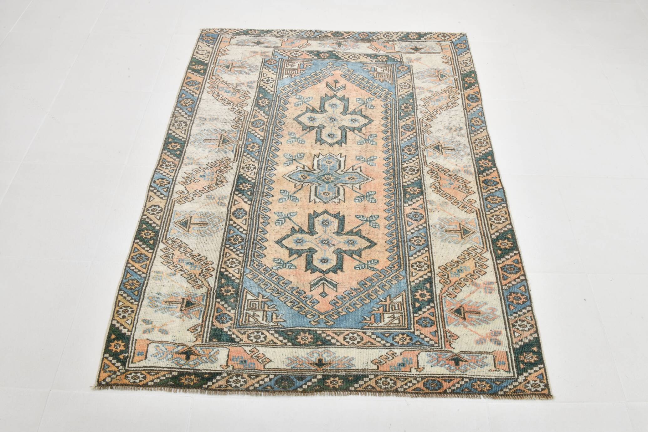4x5 Green & Blue Small Persian Rug, 130x165Cm
