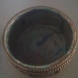 Ancient box in ceramic and enamel surrounded by brass