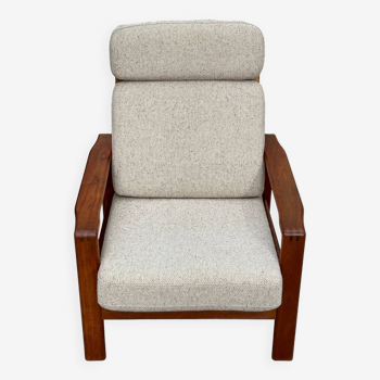 Scandinavian armchair in teak and wool, 1960.