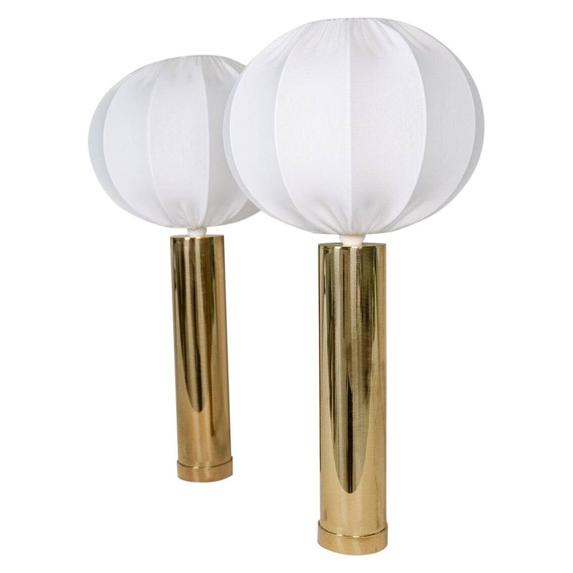 Pair of large Bergboms B-010 table lamps in brass, mid-century, 1960s, Sweden.