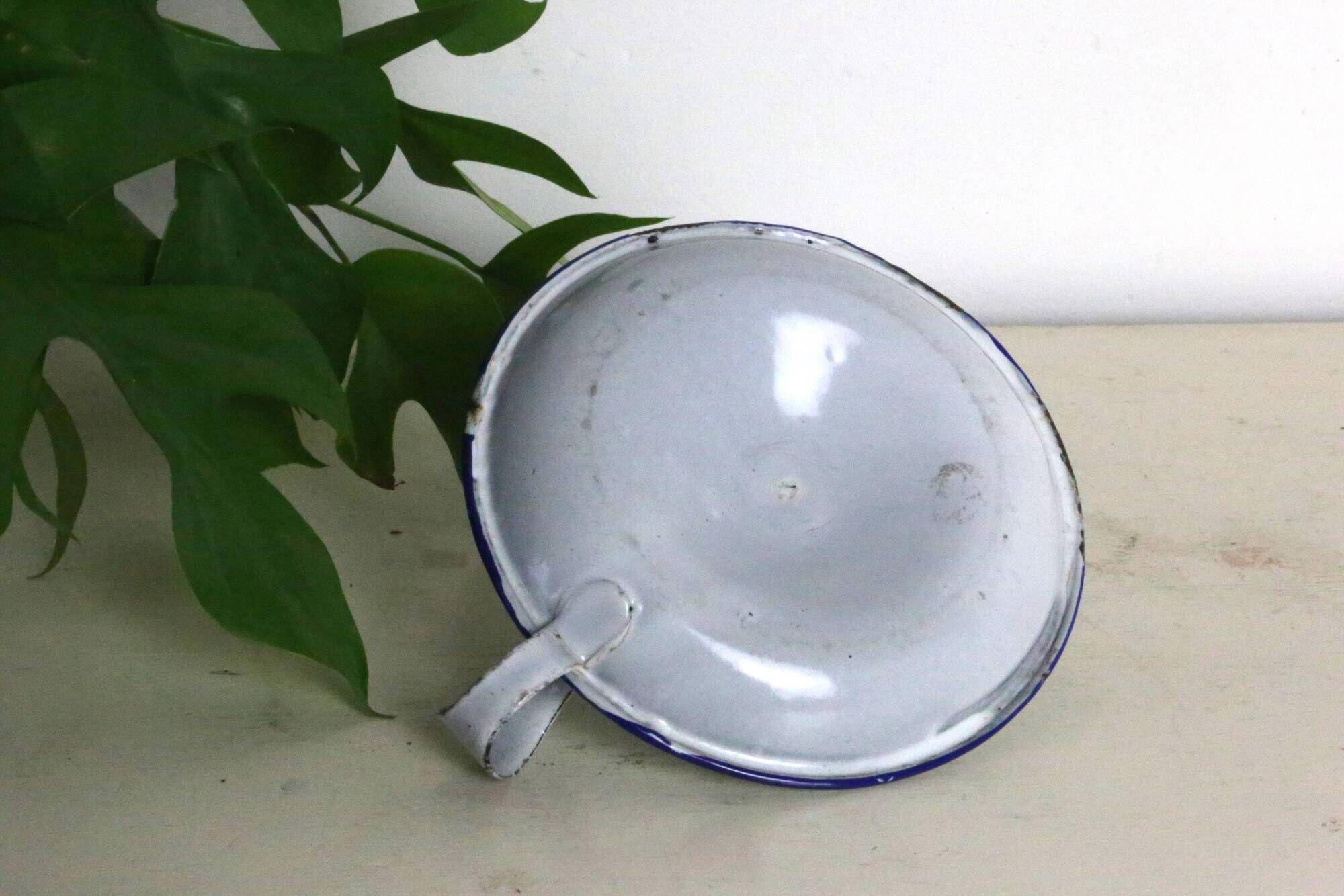 Gray and blue cellar rat candle holder, enameled metal, vintage