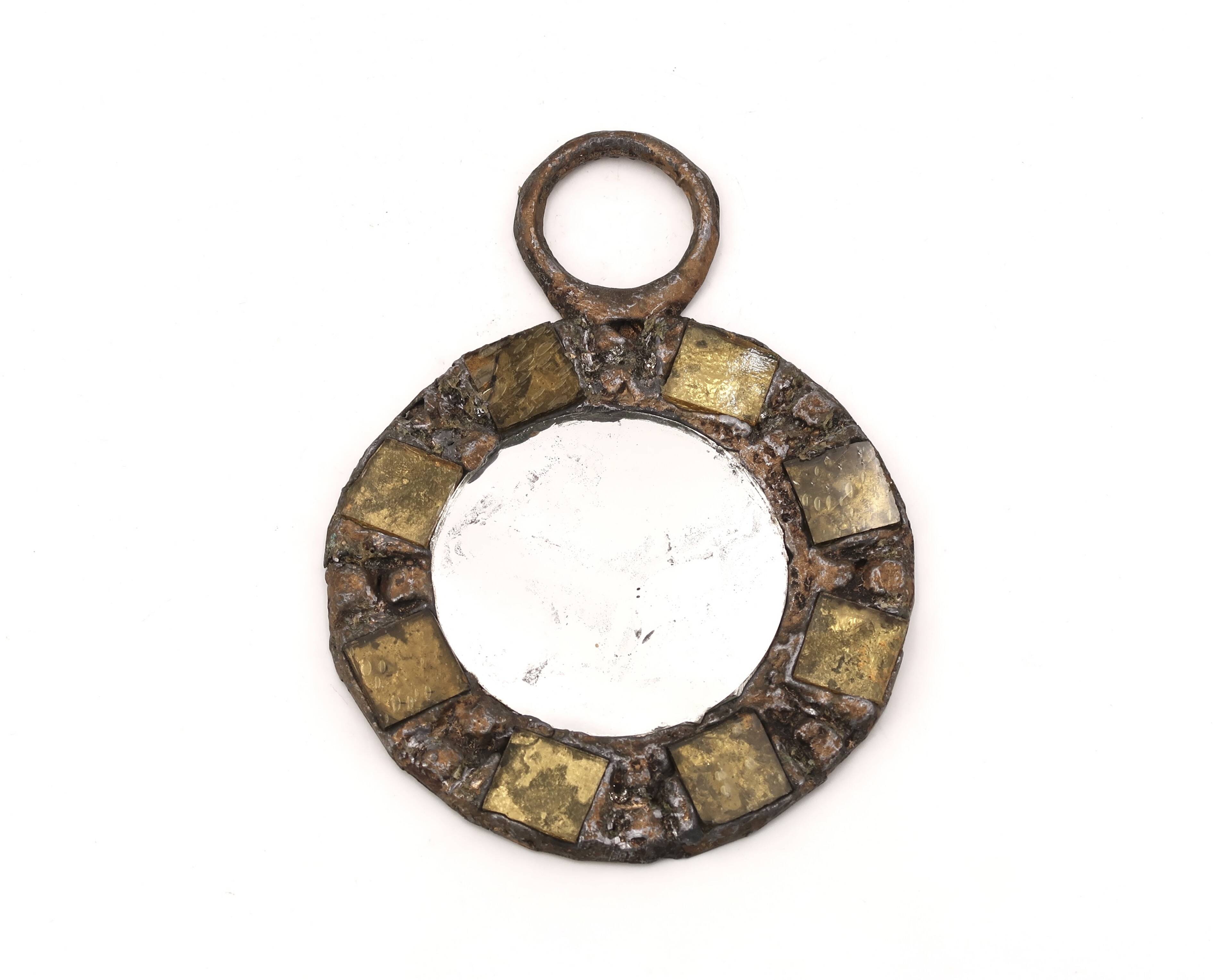 Mirror in lead and yellow-green glass by Irena Jaworska, 1960s
