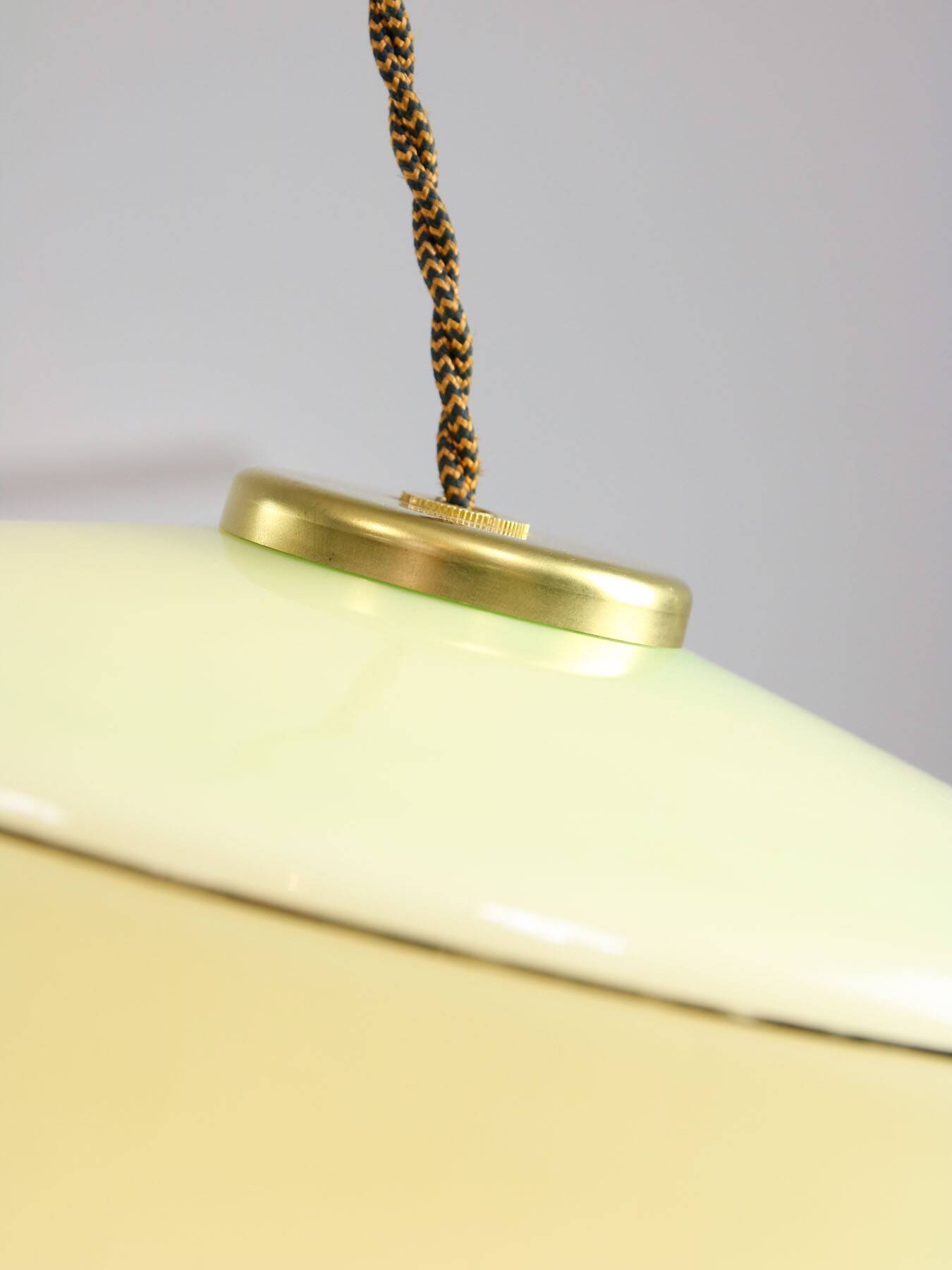 Mid-Century Italian Brass and Green Glass Pendant Lamp