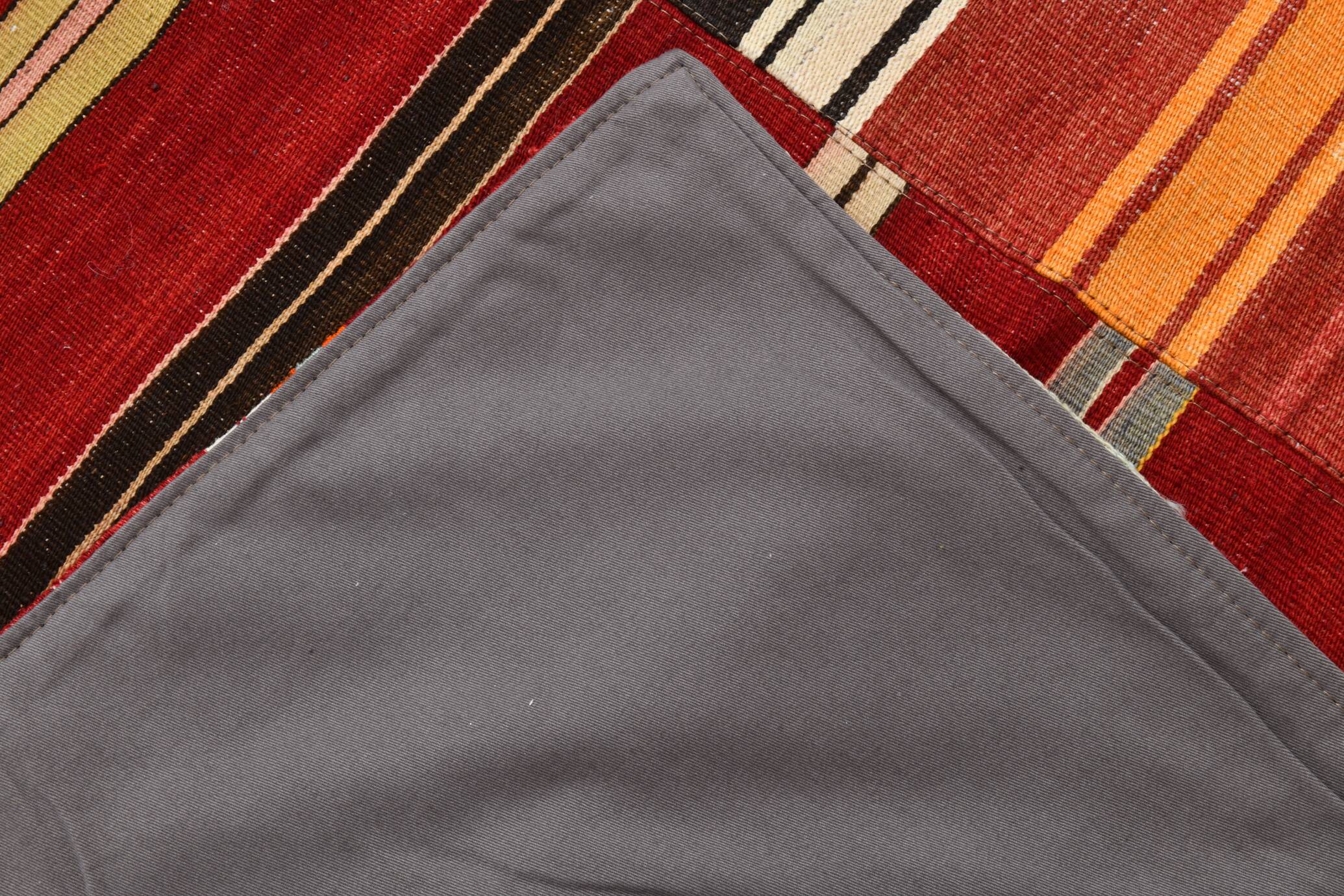 Red & Green Striped Pattern Turkish Kilim Rug, 270x383Cm