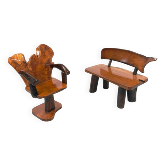 Ensemble banc et fauteuil brutaliste