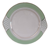 Pie dish with ears in water green and golden frieze l'Amandinoise