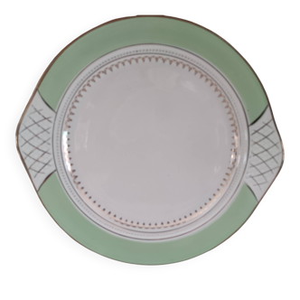 Pie dish with ears in water green and golden frieze l'Amandinoise