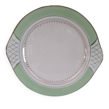 Pie dish with ears in water green and golden frieze l'Amandinoise