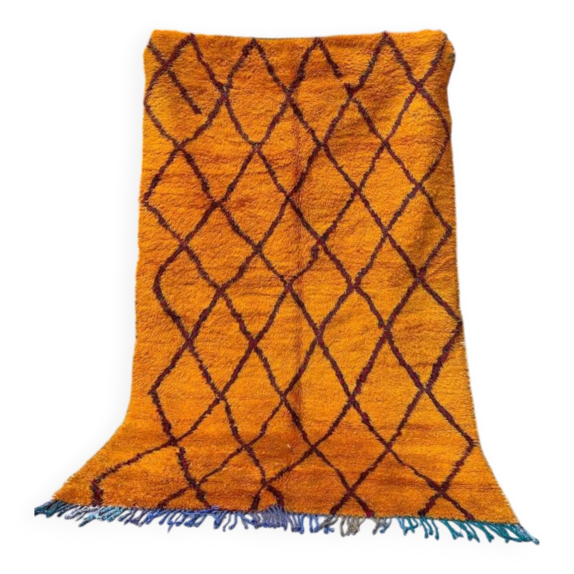 Beni oren art rug, handmade moroccan rug, yellow black red rug, abstract yellow rug.