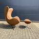 Fritz Hansen Egg Chair + Ottoman, Camel Cognac leder 1968 !!